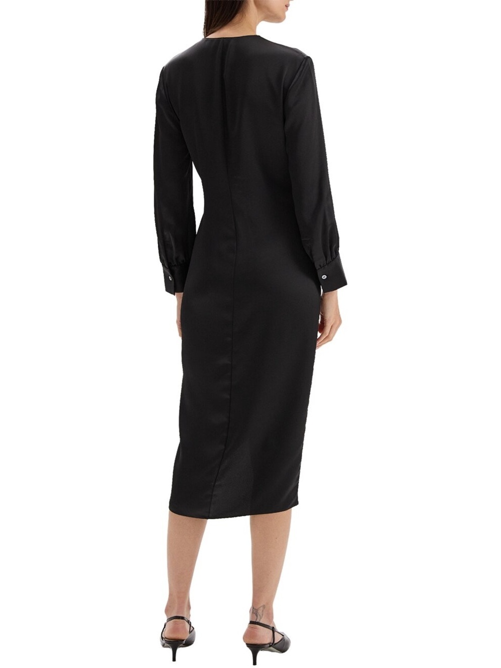 Theory Black Satin Midi Twist Dress size 2 - Picture 2 of 5